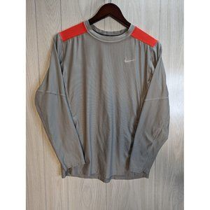 Nike Dri Fit Light Gray Orange Long Sleeve Top XL Mens Crew Neck Activewear